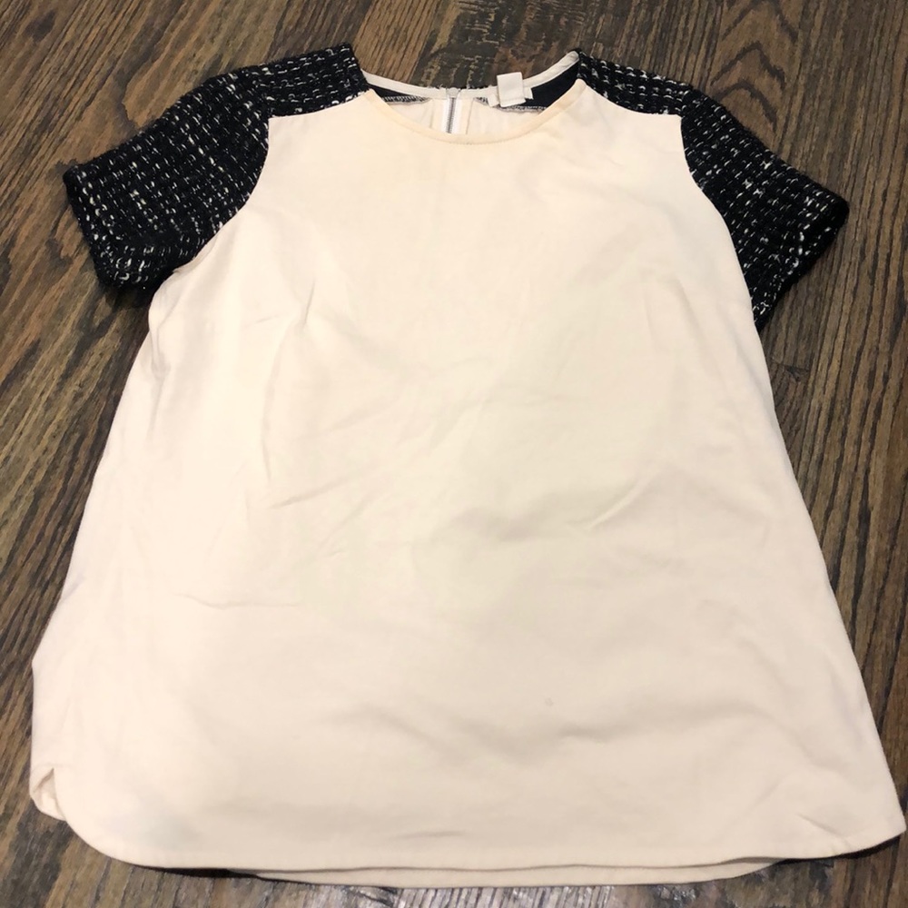 J. Crew tee with metallic tweed sleeves